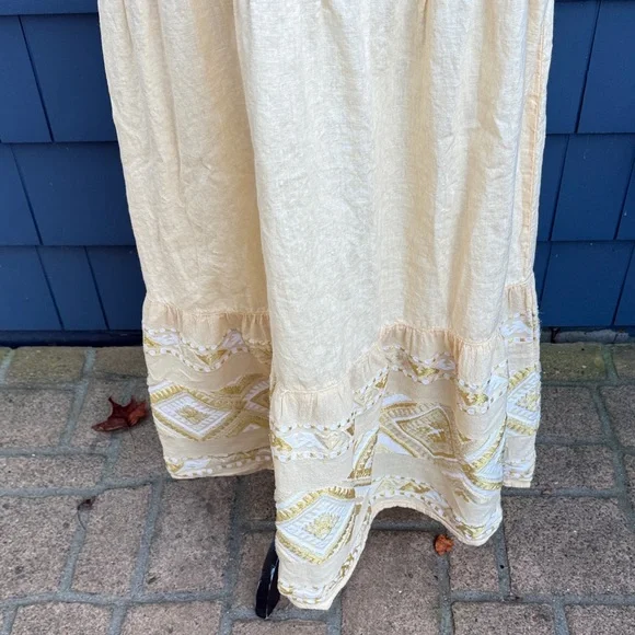 Haris Cotton L Chic Cream Maxi Dress with embroidered detail butter yellow - Picture 3 of 10
